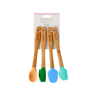 Set of 4 Bamboo & Silicone Colourful Kitchen Utensils Rice DK